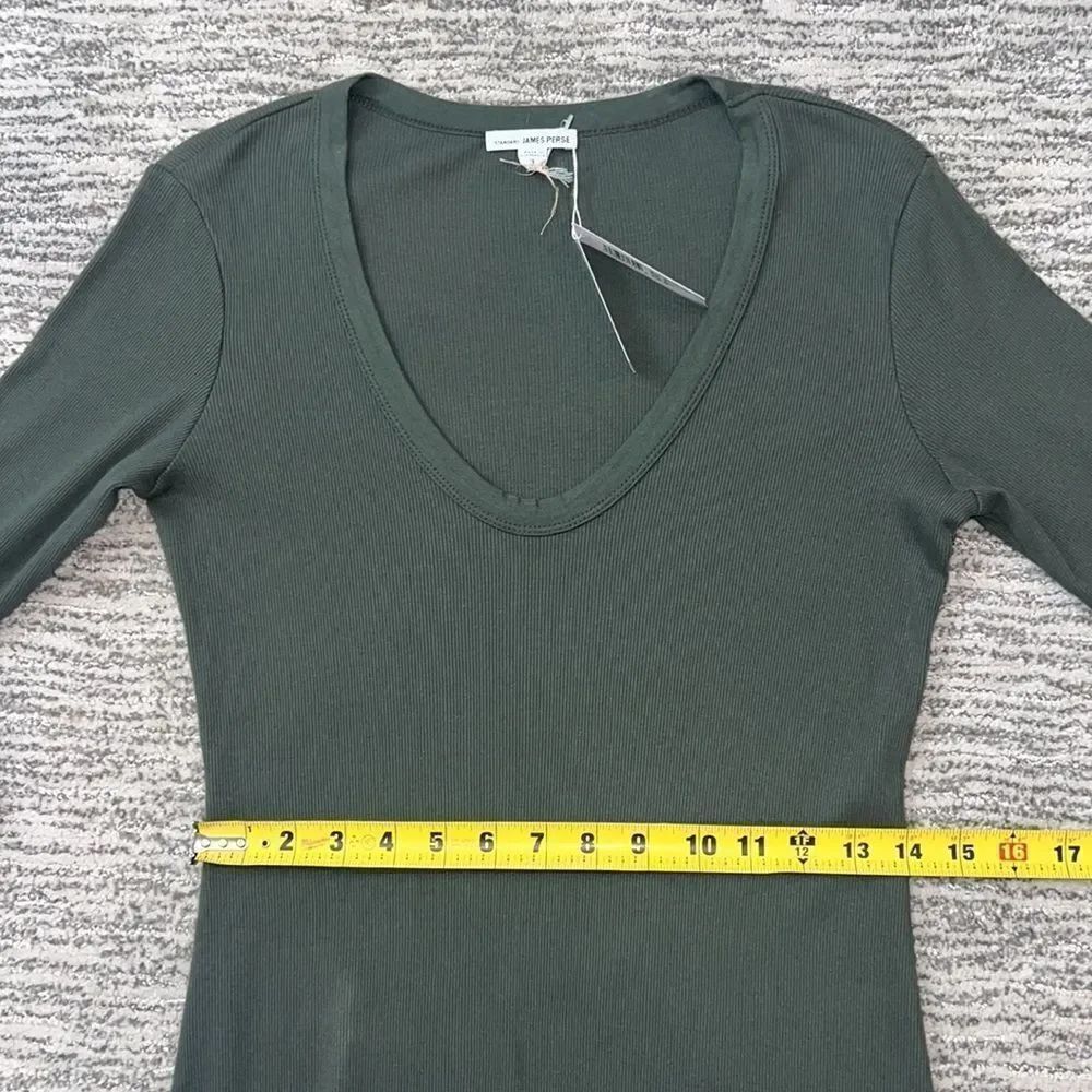 NWT Standard James Perse Sage Green V Neck Ribbed Knit MIDI Dress Large - Picture 9 of 13